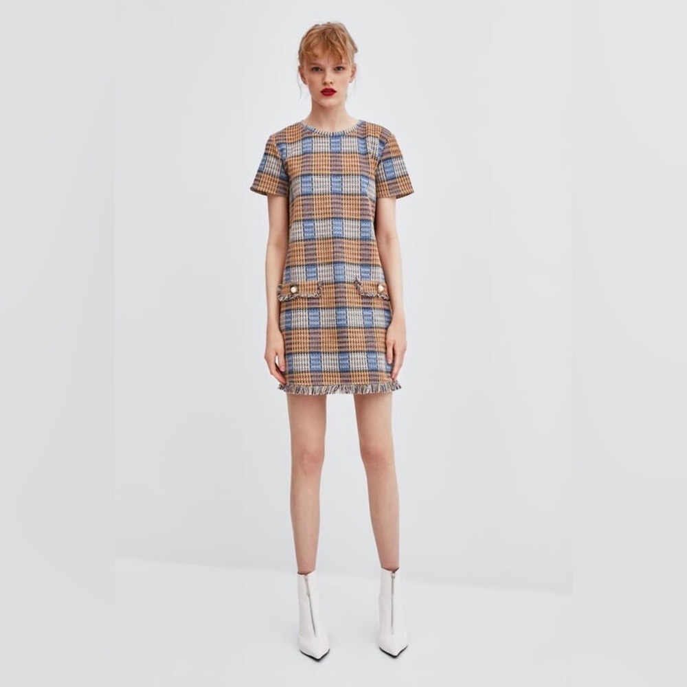 Zara Tweed Checkered Dress